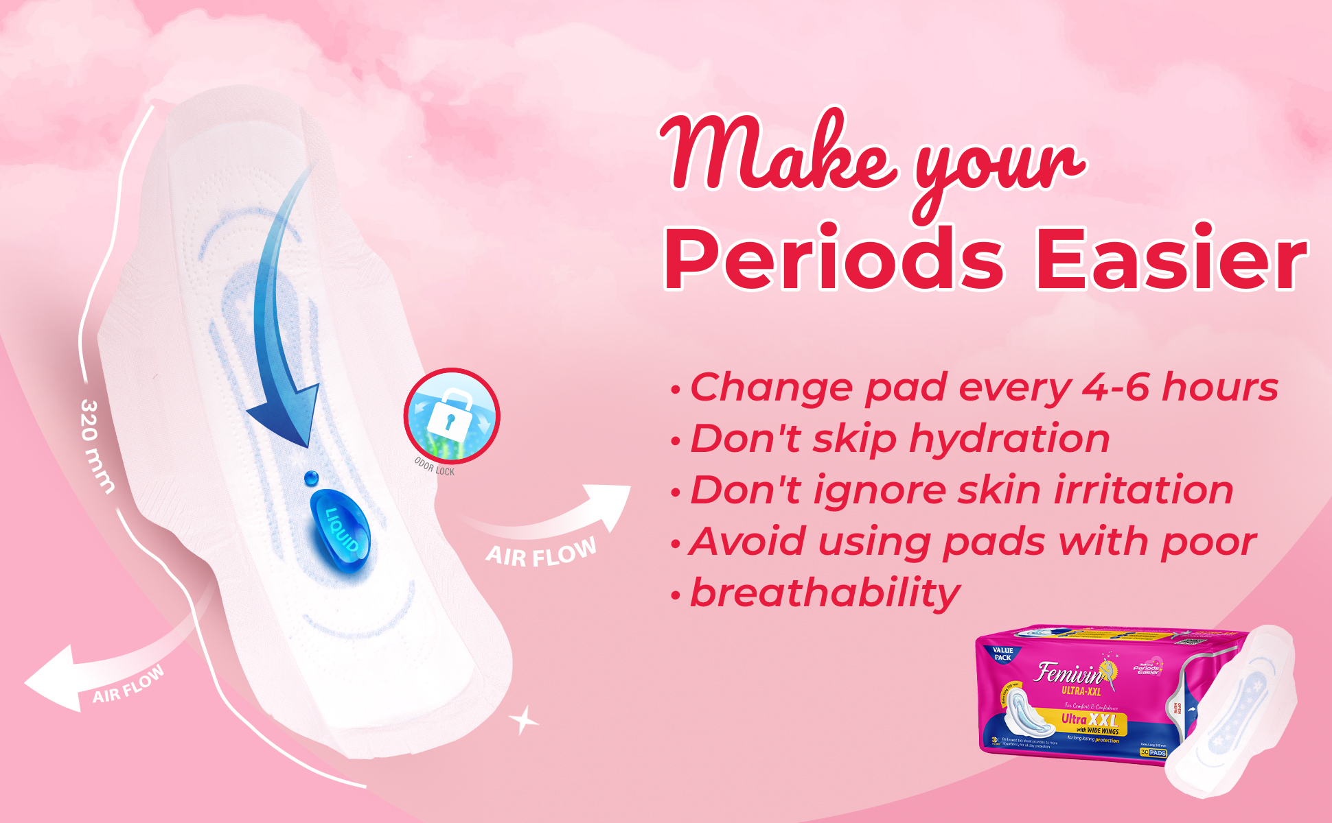 Femivin Ultra thin Sanitary Pads make your period easier