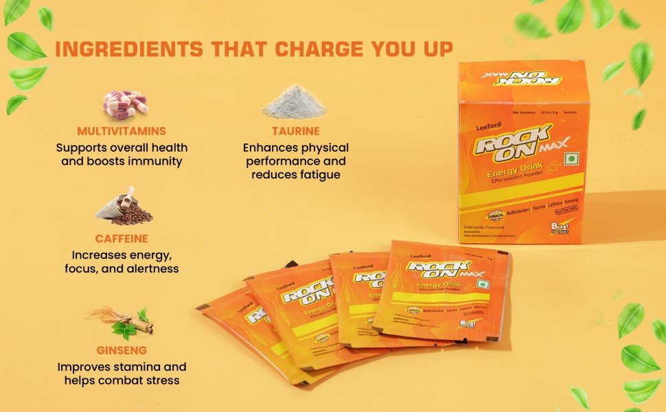 Rock on max energy drink powder sachet key ingredients