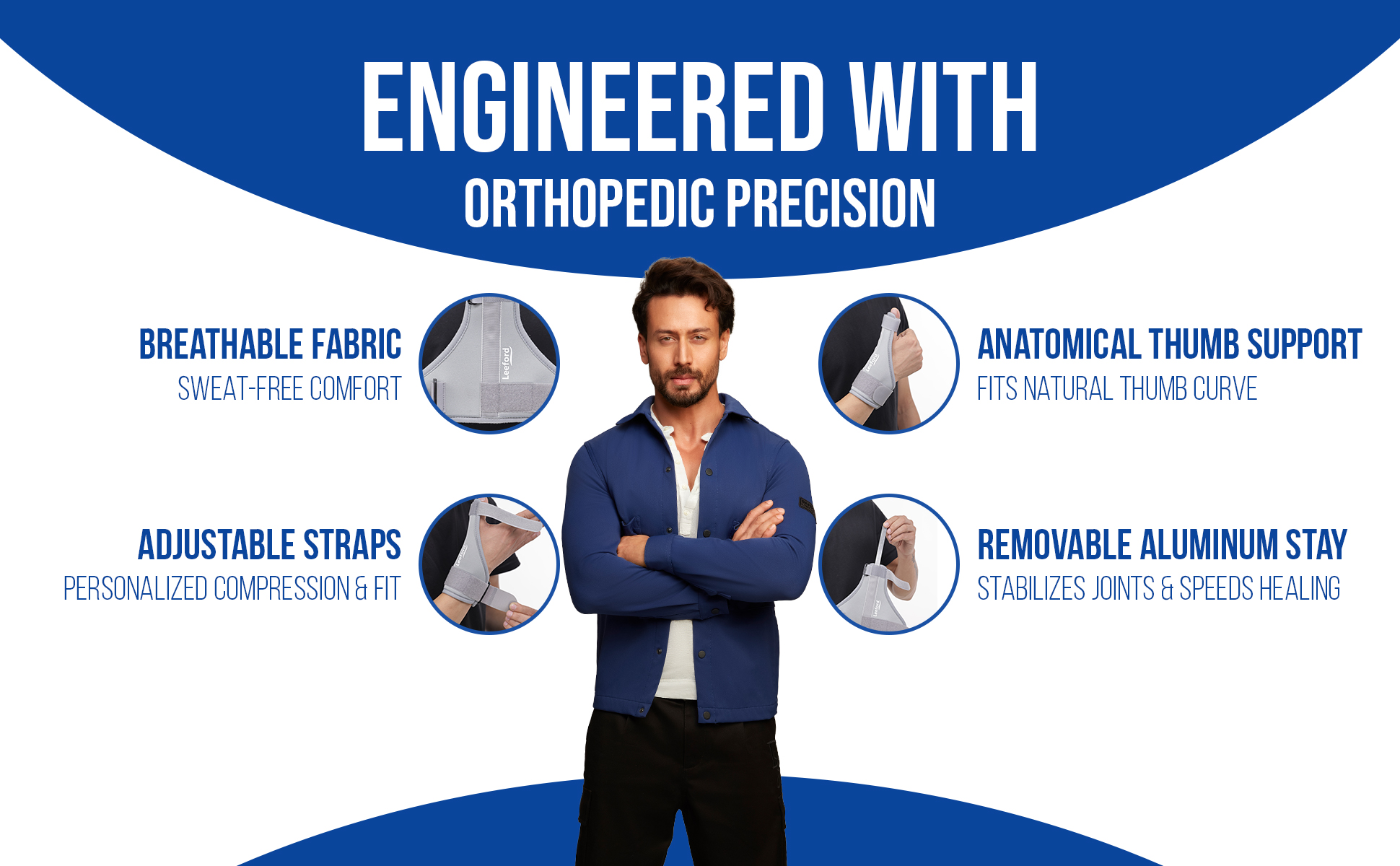 thumb spica splint with breathable fabric adjustable strap n removable aluminium stay