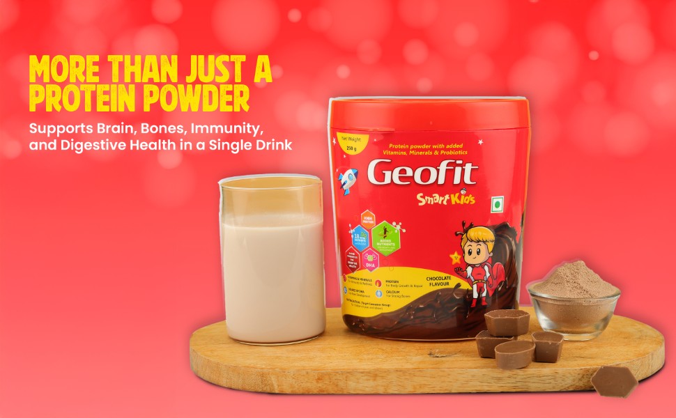 Geofit Chocolate Flavor Kids Protein Powder support brains bones