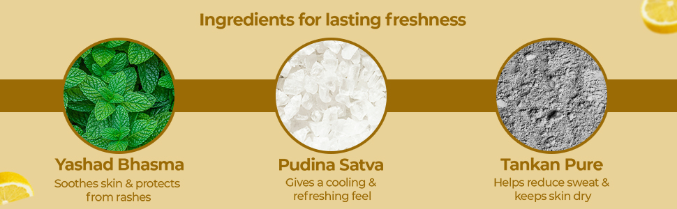 Dermi fresh prickly heat powder with lemon fragrance ayurvedic key ingredients