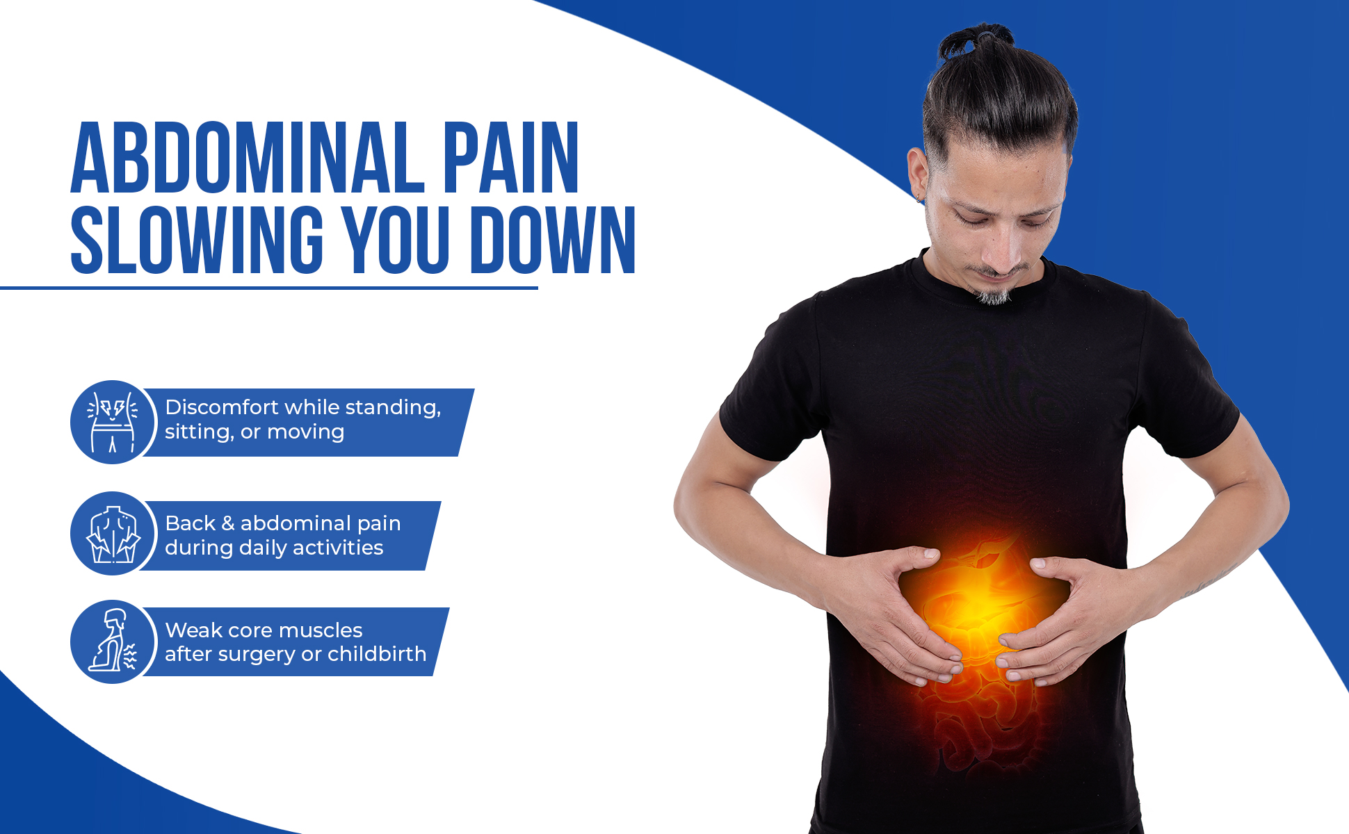 abdominal pain while weak core muscles after injury or surgery