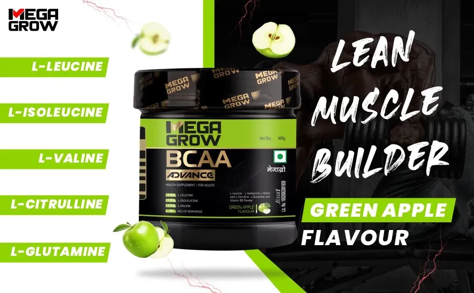 megagrow bcaa powder with green apple flavour
