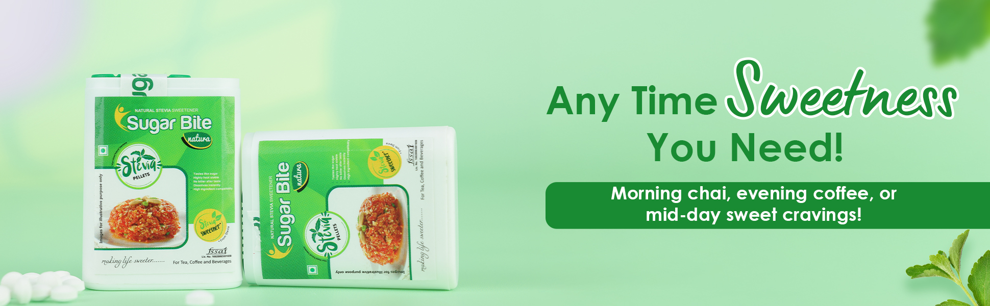 Sugar bite natura sweetener pellets any time sweetness you need