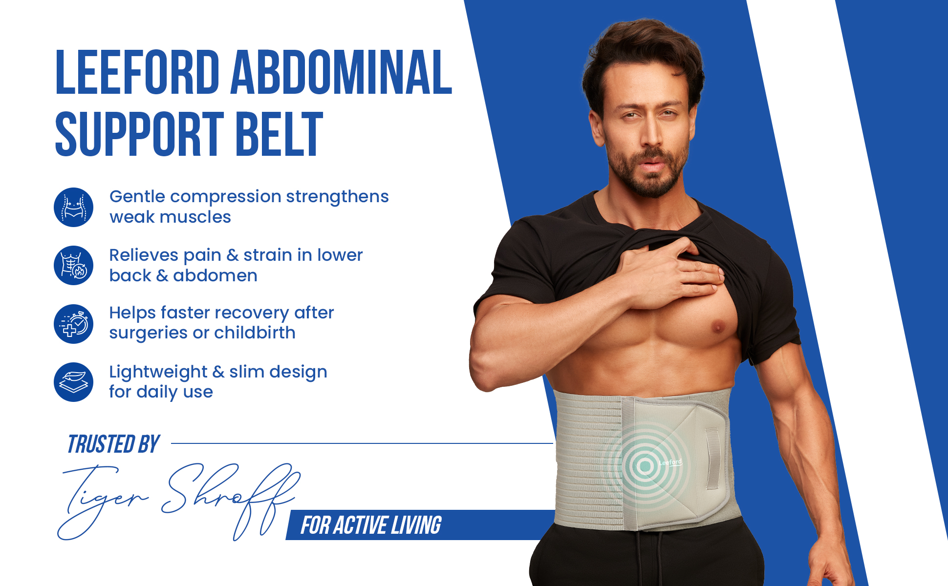 Leeford abdominal belt with gentle compression strengthens weak muscles n relieves pain