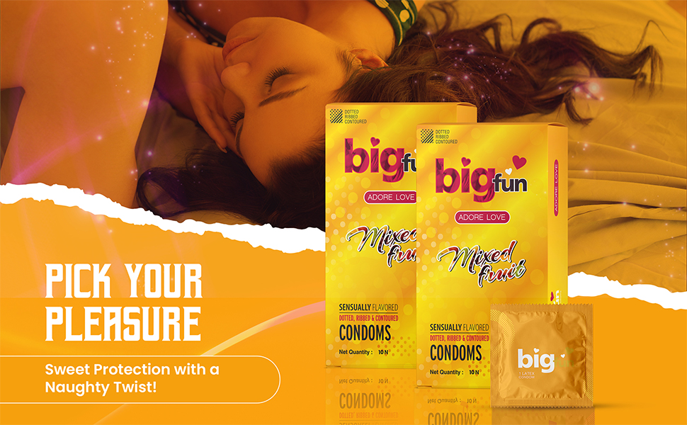 bigfun mixed fruits flavoured condom packaging of two