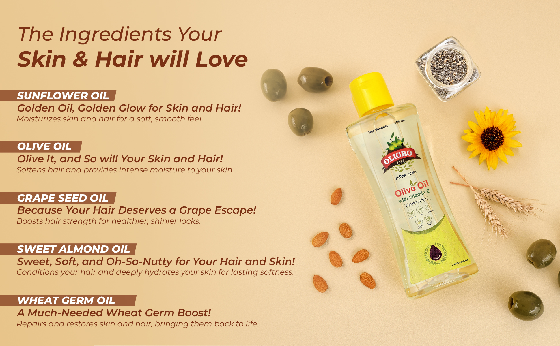 Oligro Olive Oil with Vitamin-E with sunflower grape seed and olive oil