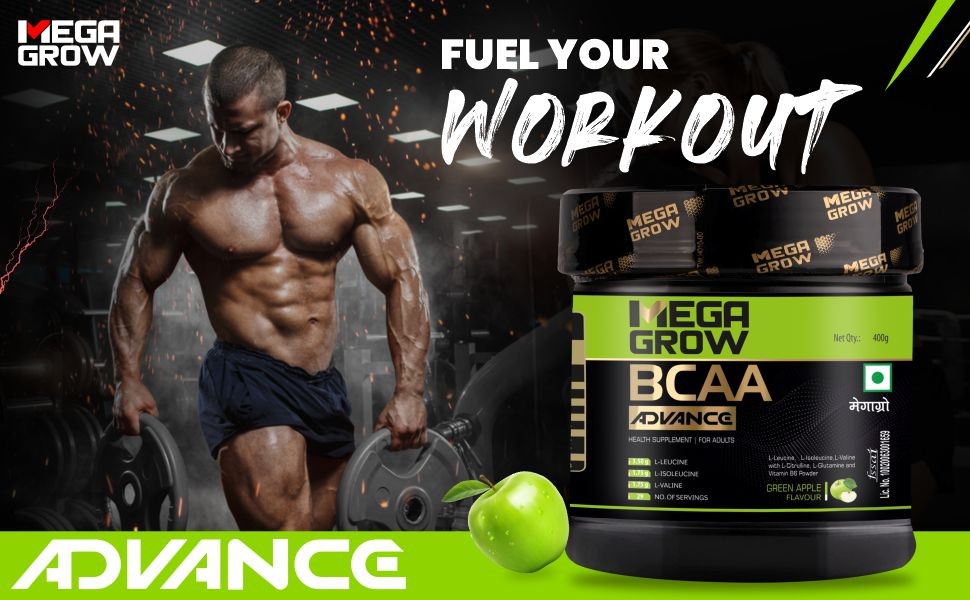 Megagrow BCAA Advance Powder with green apple flavour
