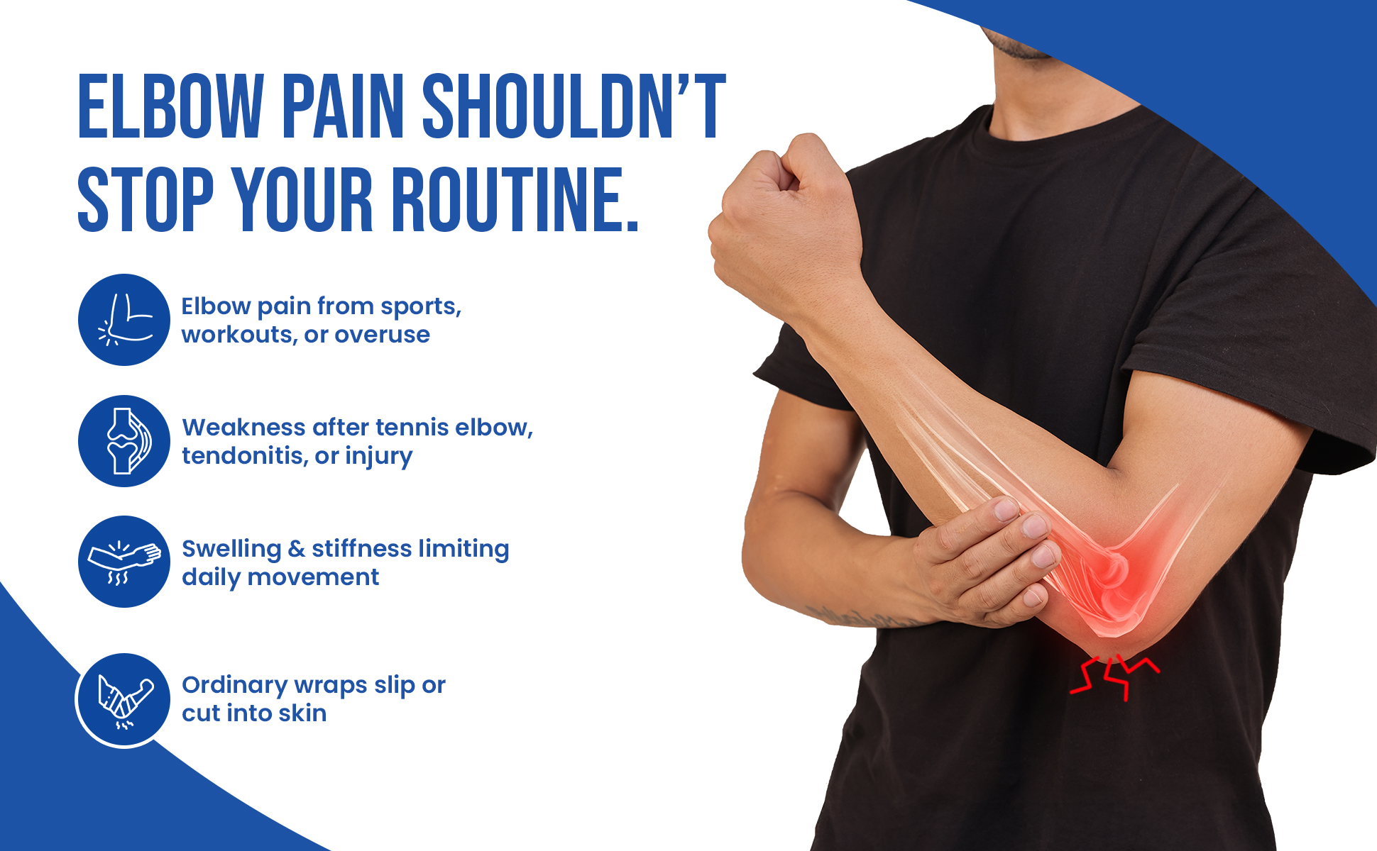 swelling n stiffness from daily movement n weakness after tennis elbow