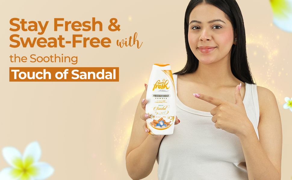 Dermi Fresh prickly heat powder stay fresh and stress free with soothing sandal fragrance