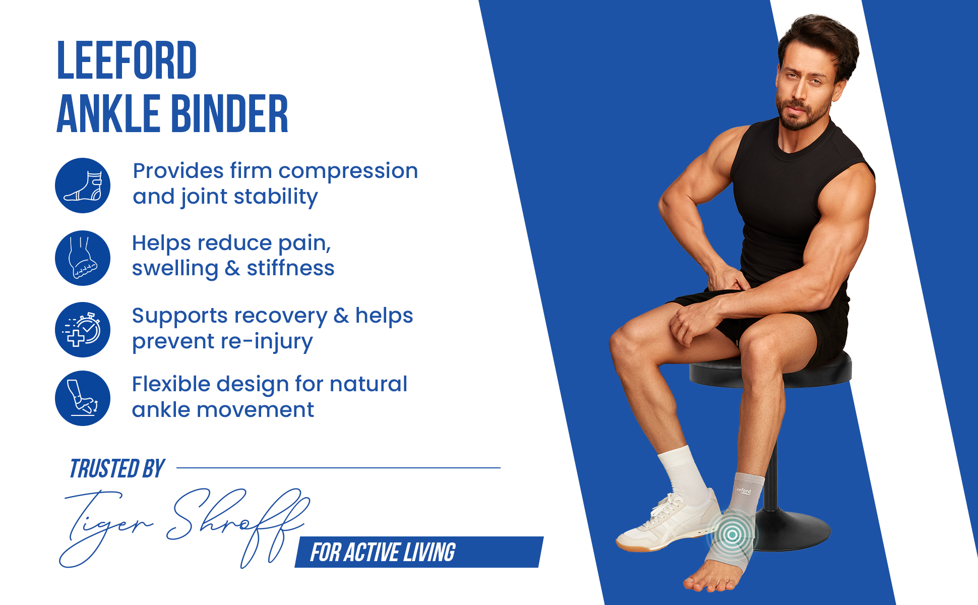 ankle binder prrovides firm compression n joint stability n reduce pain swelling n stiffness