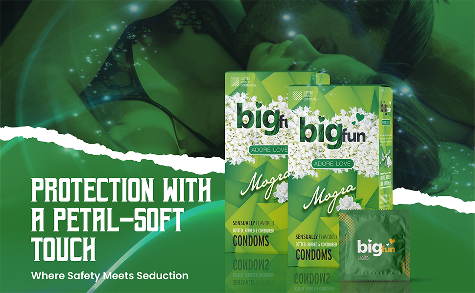 bigfun mogra flavoured condom protection with a petal soft touch