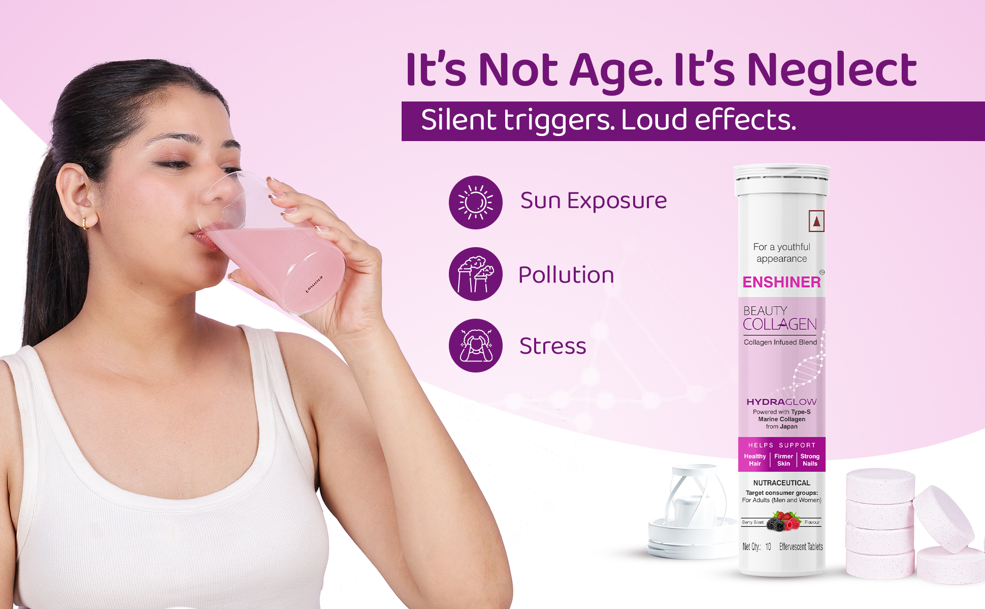 Enshiner marine collagen effervescent tablets protects from pollution