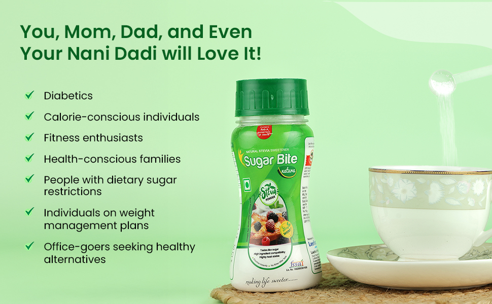 Sugar bite natura stevia powder for adults use